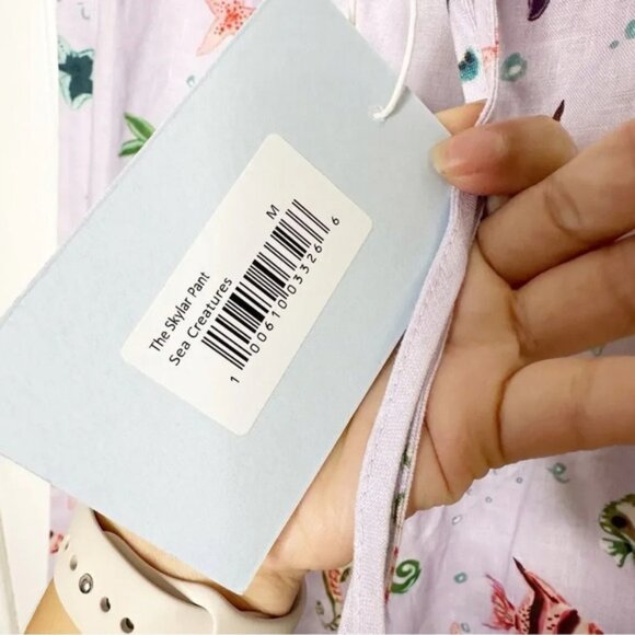 HILL HOUSE The Skylar Pant Sea Creatures 100% Linen Pants Size M Beach Ocean - Picture 5 of 7